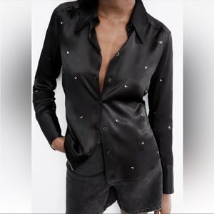Zara satin effect shirt with rhinestone detail
